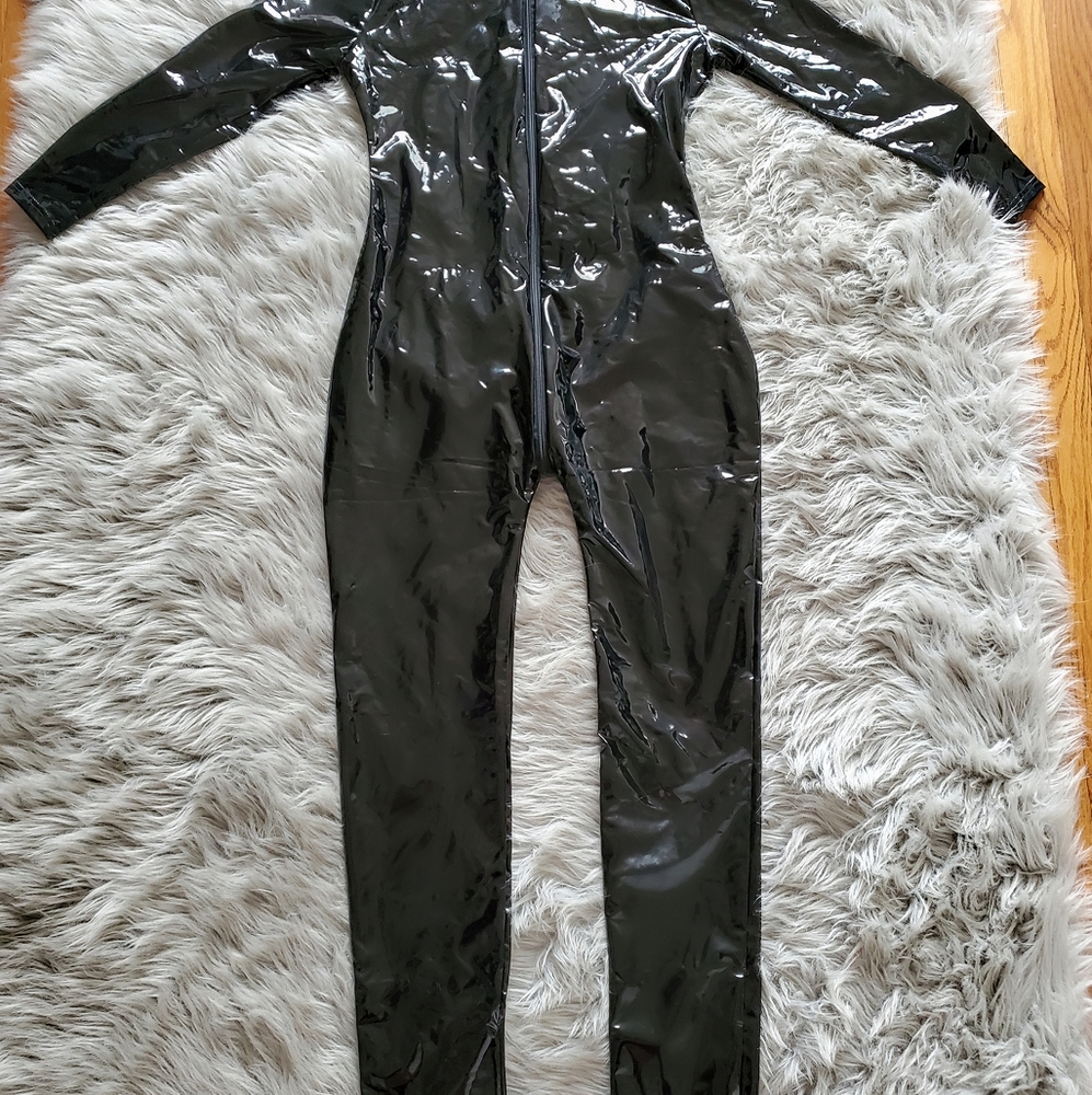 Black latex body suit